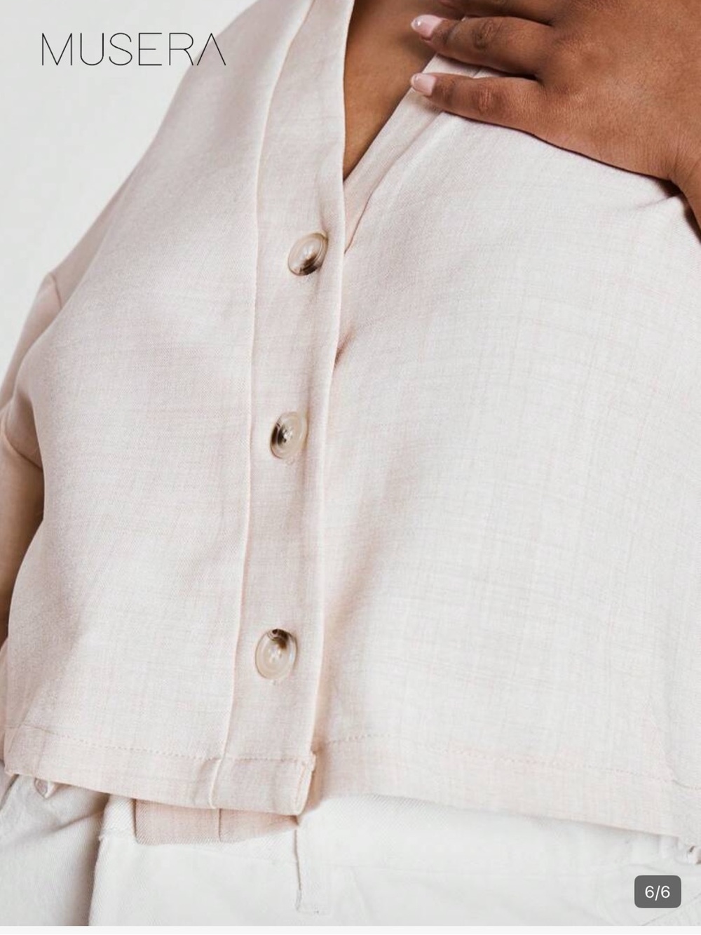 Light V-Neck Cropped Button Front Top - Picture 4 of 11
